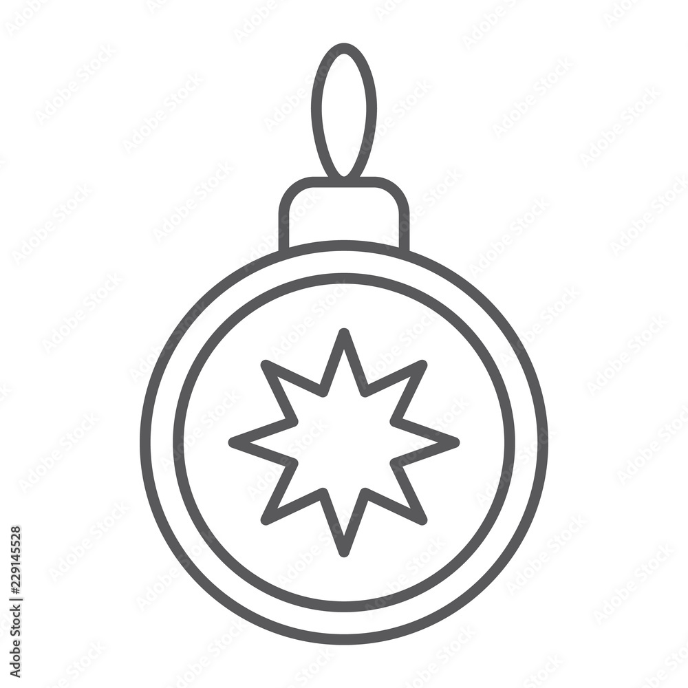 Christmas tree ball thin line icon, xmas and decoration, bauble sign, vector graphics, a linear pattern Christmas tree ball thin line icon, xmas and decoration, bauble sign, vector graphics, a linear pattern