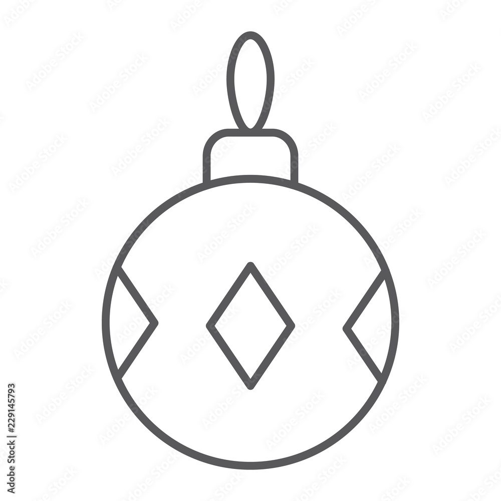 Christmas tree ball thin line icon, xmas and decoration, bauble sign, vector graphics, a linear pattern Christmas tree ball thin line icon, xmas and decoration, bauble sign, vector graphics, a linear pattern
