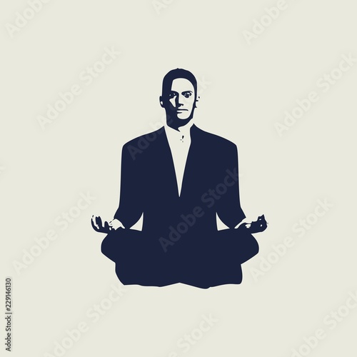 Businessman sit in meditation pose. Web icon with for application