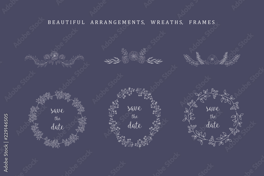Set of floral frames and wreaths with plant. Set of floral frames and wreaths with plant.