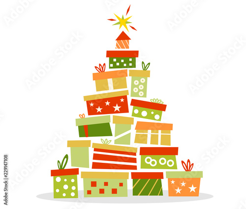 Weihnachtsbaum aus Geschenken isoliert