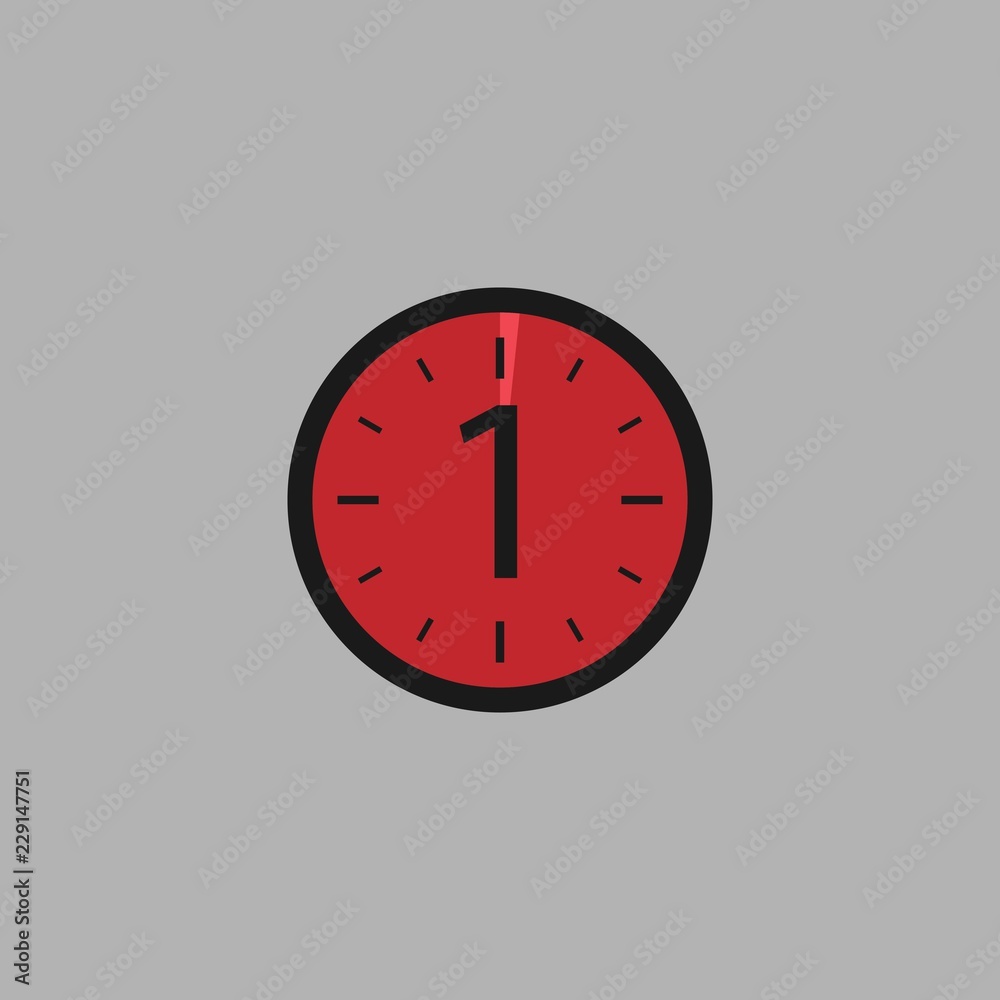 One Second Clock on gray background. Stopwatch icon in flat style, red timer. Sport clock. One Second Clock on gray background. Stopwatch icon in flat style, red timer. Sport clock.