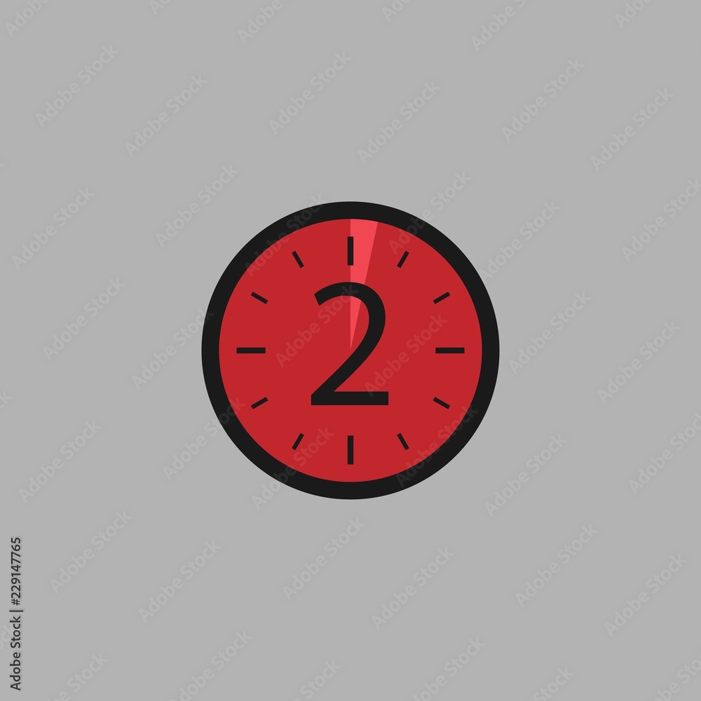 Two Seconds Clock on gray background. Stopwatch icon in flat style, red timer. Sport clock. Two Seconds Clock on gray background. Stopwatch icon in flat style, red timer. Sport clock.