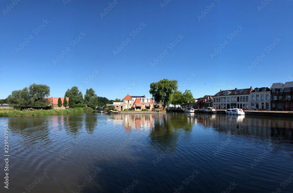 Panorama from the city canal in Bolsward