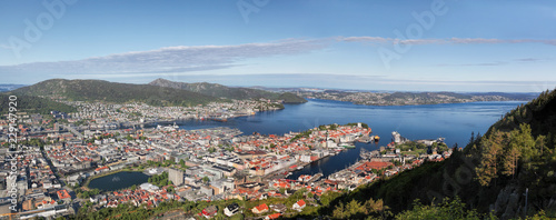 Beautiful panorama of Bergen from Floyen in Norway