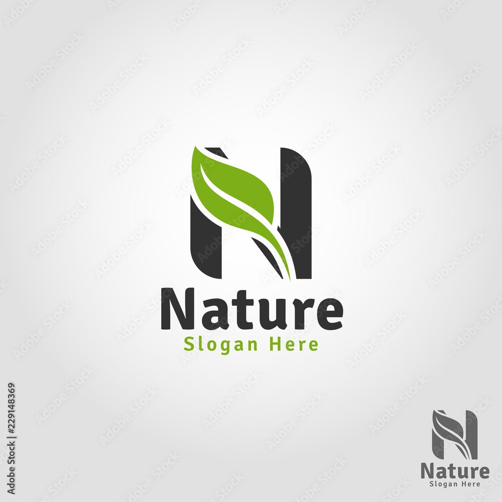 Nature Leaf - Letter N Logo Template Stock Vector | Adobe Stock