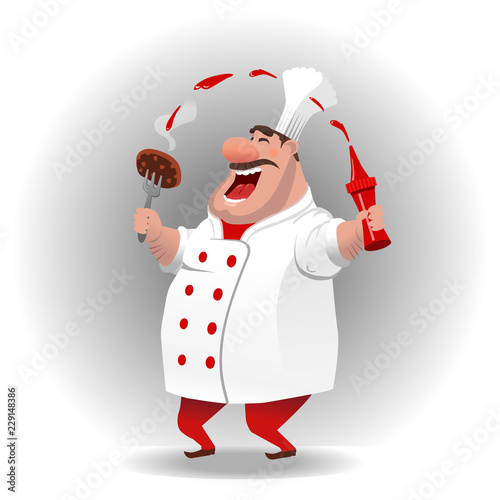 Vector character chef with cutlet on white background