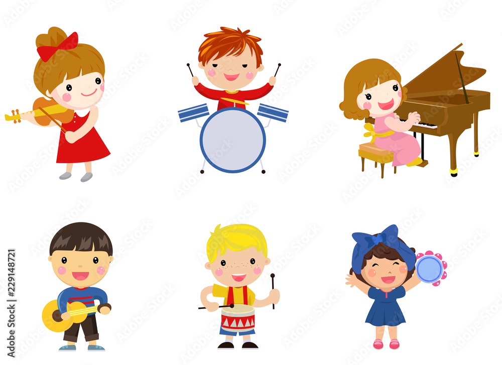 Group of children and music collection