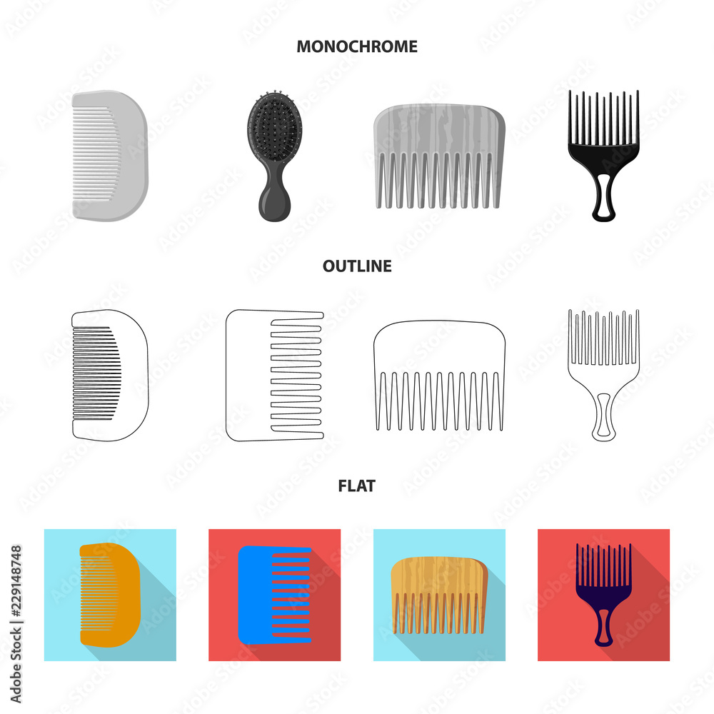 Isolated object of brush and hair symbol. Set of brush and hairbrush stock symbol for web. Isolated object of brush and hair symbol. Set of brush and hairbrush stock symbol for web.