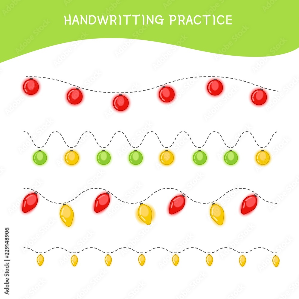 Handwriting practice sheet. Basic writing. Educational game for