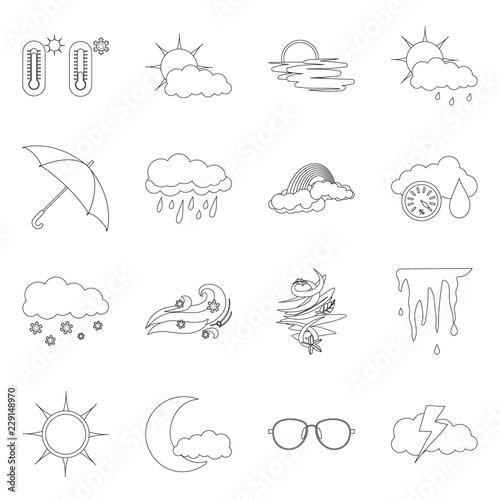 Vector design of weather and climate sign. Set of weather and cloud stock symbol for web.