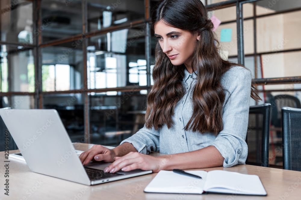 beautiful young businesswoman using laptop at workplace beautiful young businesswoman using laptop at workplace