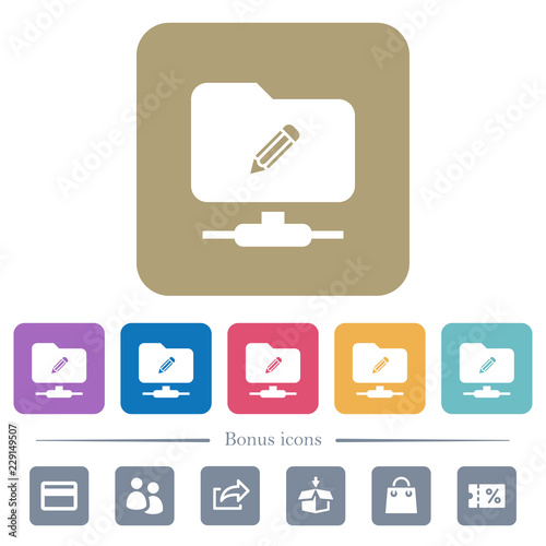 FTP edit flat icons on color rounded square backgrounds
