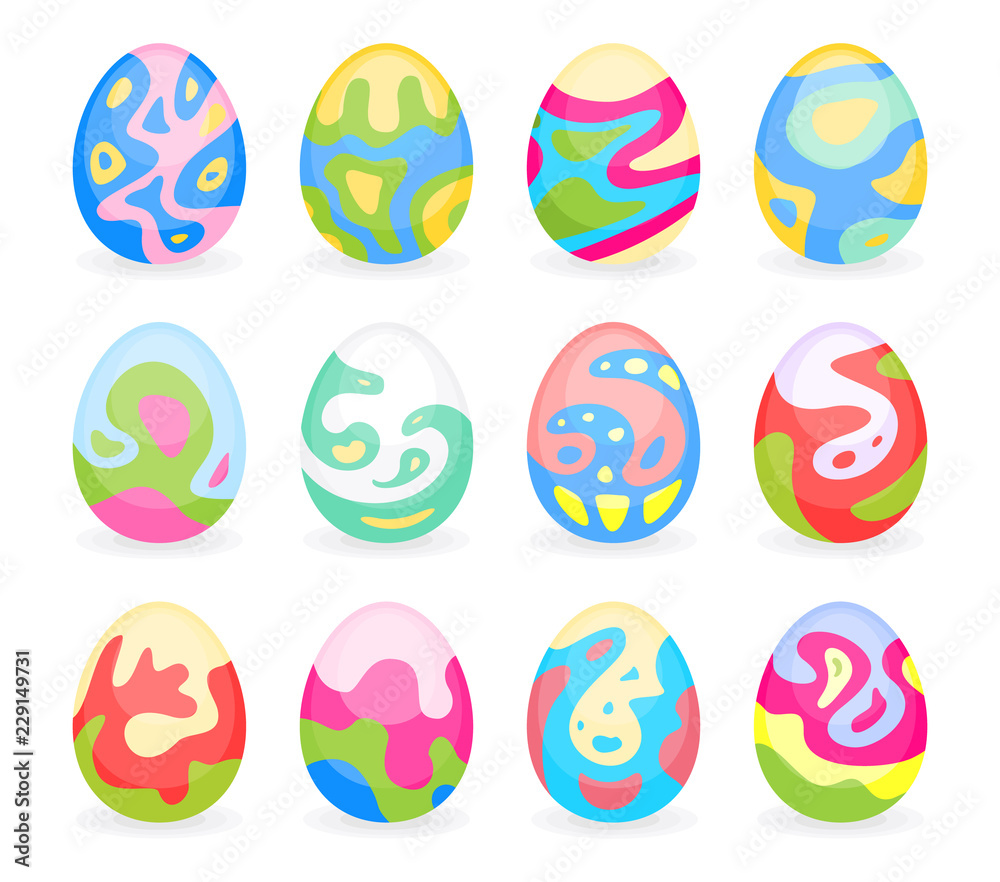 Set of colored eggs for Easter holiday. Painted eggs as traditional Easter symbols