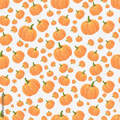 orange pumpkins seamless pattern on light background