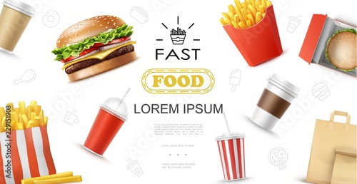 Realistic Fast Food Elements Concept