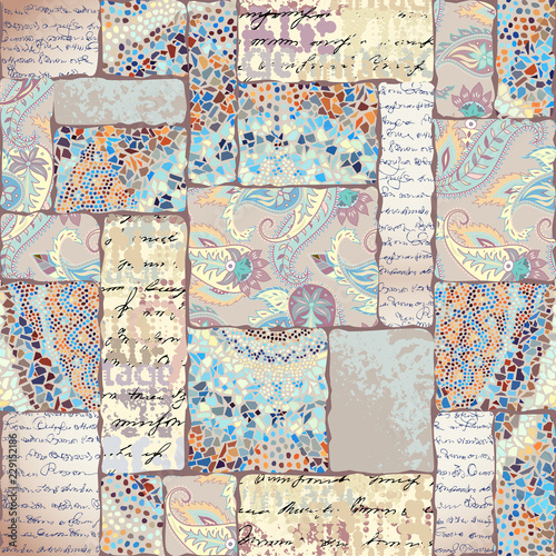 Seamless background. Geometric abstract pattern of rectangles in scrapbook style.