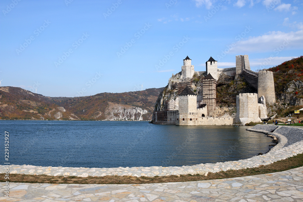 Golubac fortress on Danube river Djerdap landscape Serbia Golubac fortress on Danube river Djerdap landscape Serbia