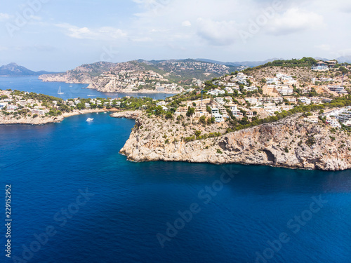 Luftaufnahme, Spanien, Balearen, Mallorca, Region Andrax, Cala LLamp Küste und Naturhafen