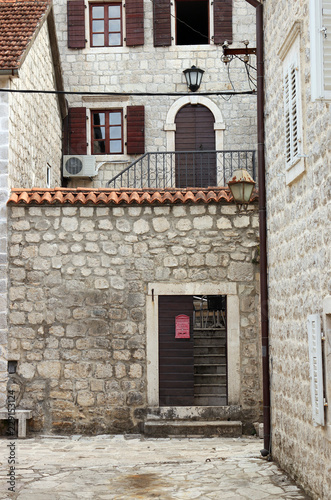 Old stone house and street Perast Montenegro