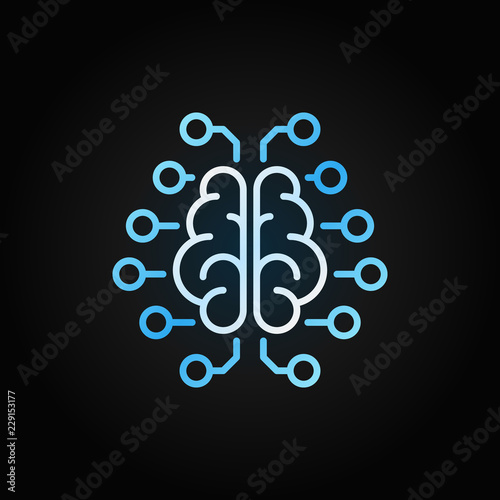 Artificial Intelligence brain vector blue icon in outline style