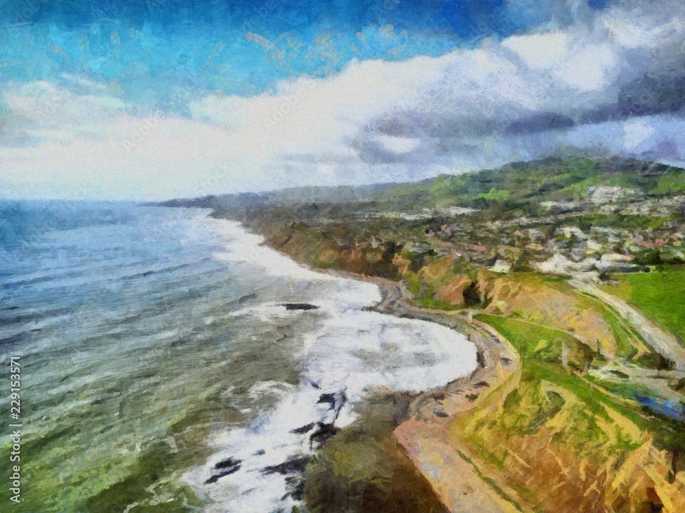 Hand drawing watercolor art on canvas. Artistic big print. Original modern painting. Acrylic dry brush background. Beautiful travel landscape. Wild nature view. Tropical resort coast of sea. Hand drawing watercolor art on canvas. Artistic big print. Original modern painting. Acrylic dry brush background. Beautiful travel landscape. Wild nature view. Tropical resort coast of sea.