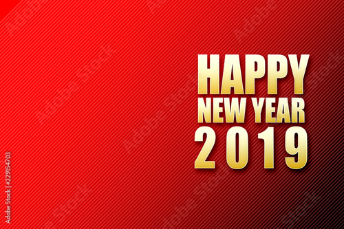 Happy New Year 2019 Chinese modern style with gold fonts on beautiful pattern red background.