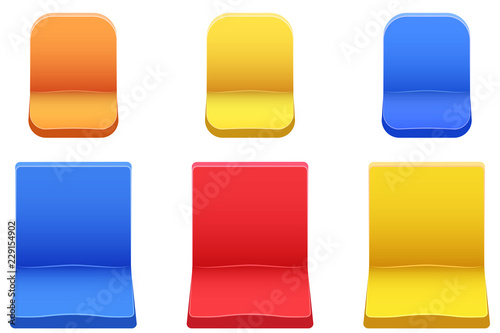Set of plastic stadium seats. Sample model Equipment for sport arena and stadium. Vector illustration isolated on background.