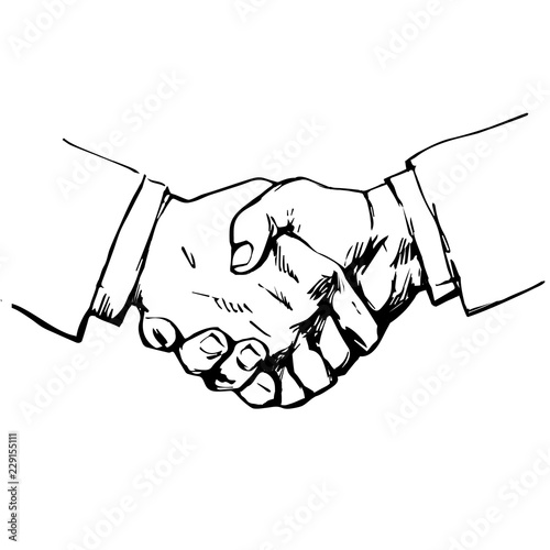 Sketch of handshake. Symbol of friendship, partnership, successful negotiating, business agreement. Hand drawn vector illustration.