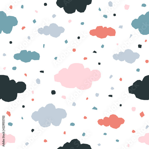 Abstract handmade seamless pattern. Childish craft wallpaper for birthday card, baby nappy, school party advertising, shop sale poster, holiday wrapping paper, textile, bag print, t shirt etc.