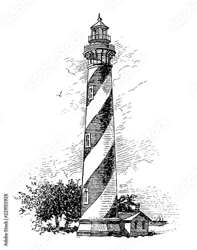 Vector High Detail Vintage Lighthouse Engraving