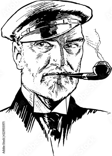 Vintage Ship Captain Portrait Engraving