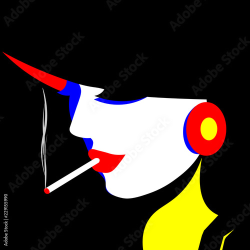 Girl in hat in pop art style. Vector graphics