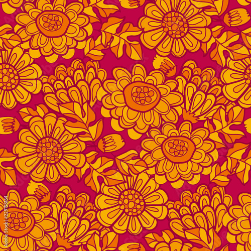 Autumn flower marigold seamless pattern