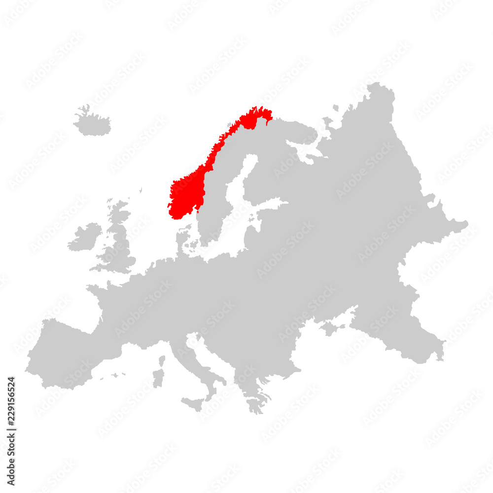 Norway on map of europe