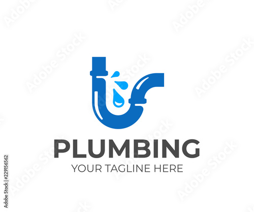 Broken water pipe logo design. Plumbing vector design. Leaking water logotype