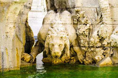 The figure of the Drinknig Lion, a fragment of the Fountain of Four Rivers, Navon square, Rome, Italy. © JethroT