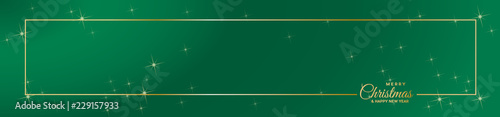 Header Merry Christmas text and golden frame, empty background, made with starry sky