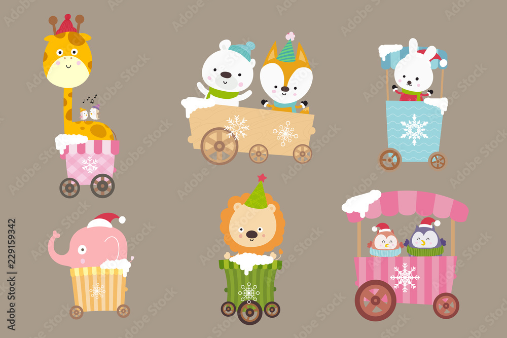 Obraz premium Collection of Animal cartoon on the cart smile with happiness 001