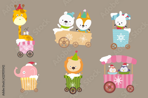Collection of Animal cartoon on the cart smile with happiness 001