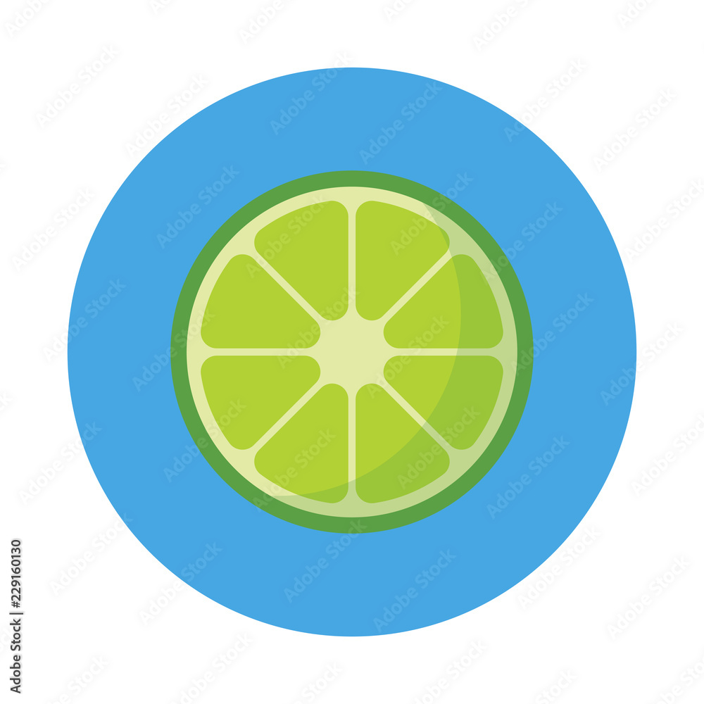 Sliced lime flat icon isolated on blue background. Simple fruit in flat style, vector illustration. Sliced lime flat icon isolated on blue background. Simple fruit in flat style, vector illustration.