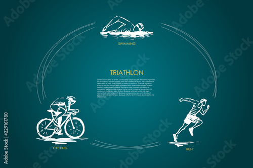 Triathlon - swimming, cycling, run vector concept set