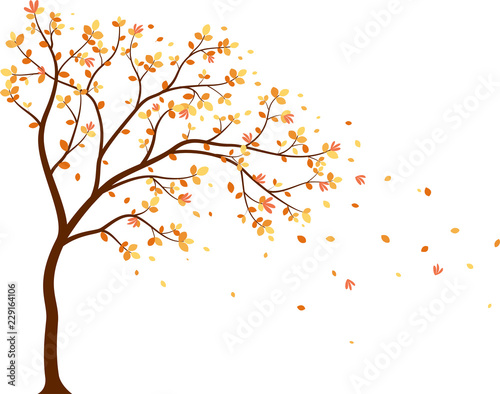 Autumn season with falling leaves with bird for wallpaper sticker