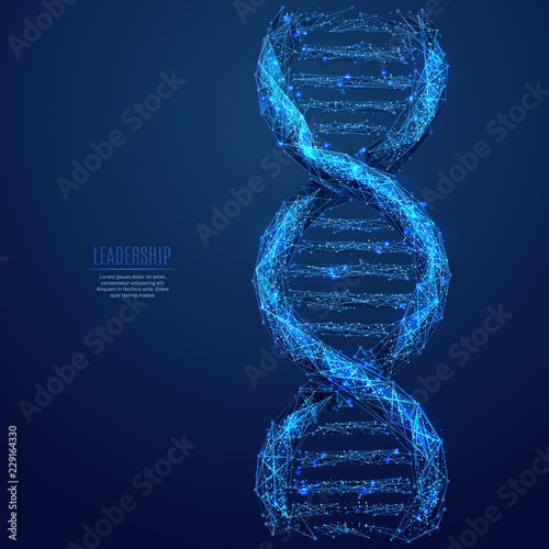 DNA link. Science Technological concept. Polygonal abstract health illustration. Low poly blue vector illustration of a starry sky or Cosmos. Vector image in RGB Color mode.