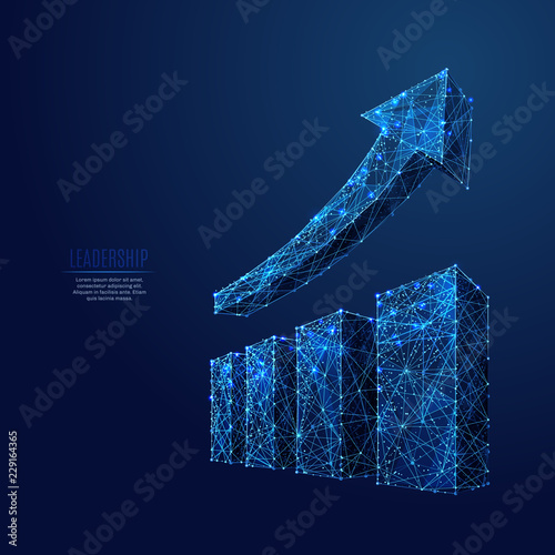 Growth chart. Business Technological concept. Polygonal abstract science illustration. Low poly blue vector illustration of a starry sky or Cosmos. Vector image in RGB Color mode.