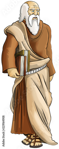 cartoon scene with young man in historical clothes isolated on white background - vector illustration for children