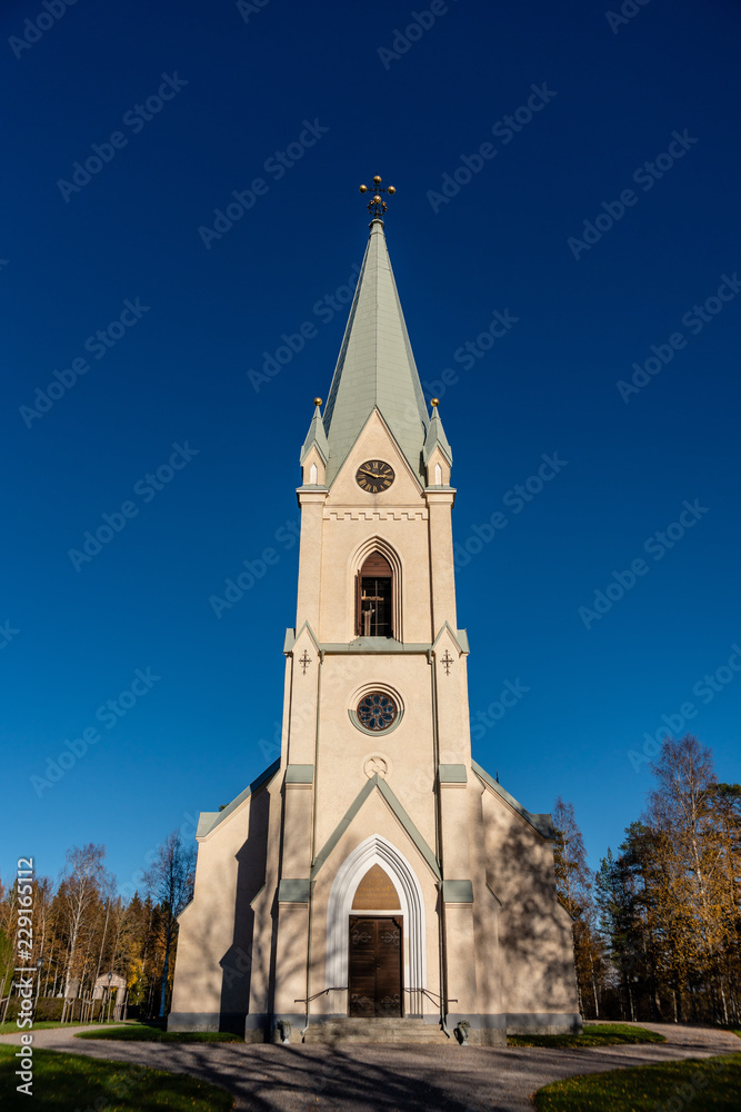 White Stone church in autumn sunshine White Stone church in autumn sunshine