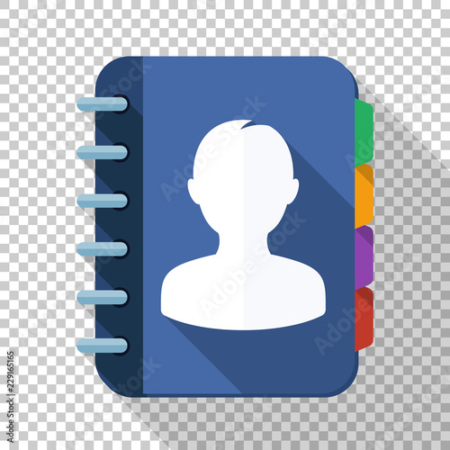 Address book icon in flat style with long shadow on transparent 