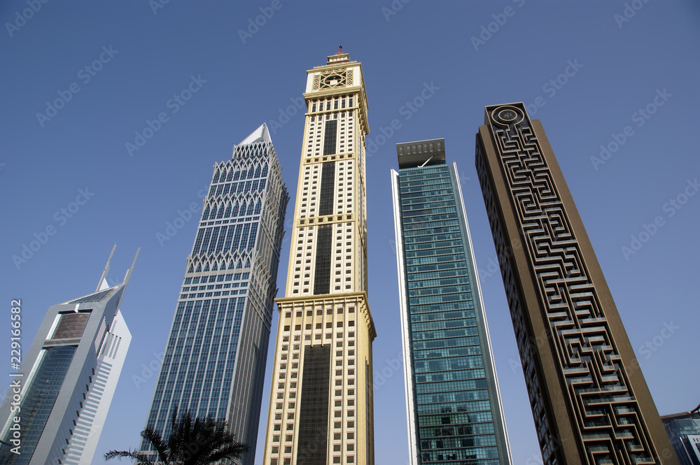 Modern skyscrapers, Sheikh zayed road, Dubai, United Arab Emirates.