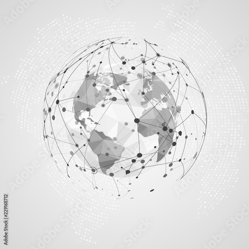 Global network connection. Abstract Digital Big Data Texture. Polygonal World map point and line composition. Concept of global business. Vector Illustration